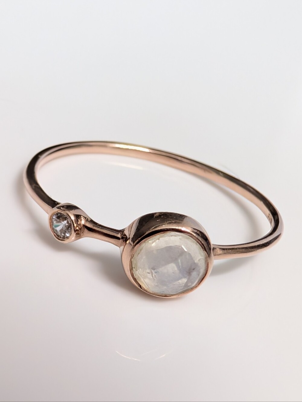 Ring 925 Sterling Silver Gold Plated Moonstone with Accent Crystal